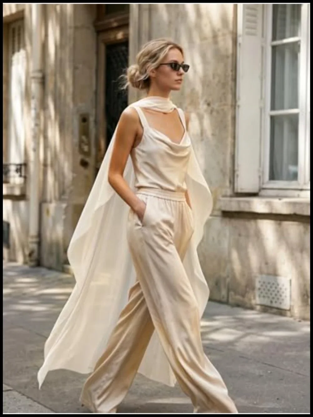 Long Cape Shawl Flowy Bridal Cover Up Sheer Poncho Chiffon Wrap with Pearl